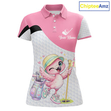 Load image into Gallery viewer, Pink Womens Golf Polo Shirt Pink Flamingos Pattern Custom Name Team Flamingo Golf Polo Shirts NHT626