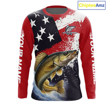 Load image into Gallery viewer, Personalized Walleye Fishing Jerseys, Custom American Flag Walleye Fishing Shirts Long Sleeve NHT488