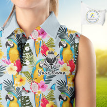 Load image into Gallery viewer, Funny Tropical Parrot Sleeveless Women Golf Polo Shirt – Custom Name Shirt For Womens, Summer Beach Vacation Outfit NHT858