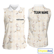 Load image into Gallery viewer, Personalized Argyle Funny Duck Pattern Womens Sleeveless Golf Polo Shirt - Custom Golf Team Gift