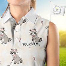 Load image into Gallery viewer, Personalized Funny Argyle Raccoon Pattern Womens Sleeveless Golf Polo Shirt - Custom Golf Team Gift