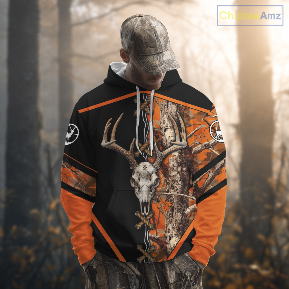 Personalized Orange Camo Black Skull Deer Hunting 3D Shirts, Perfect Gift for Hunters NHT281