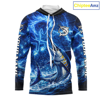 Marlin & Blue Thunder Horse Fishing Shirt Long Sleeve Hooded, Marlin Fishing Shirt For Men NHT450