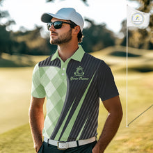 Load image into Gallery viewer, Mens Golf Polo Shirt Green Black Argyle Plaid Golf Pattern Custom,  Mens Shirt Golf Tops NHT667