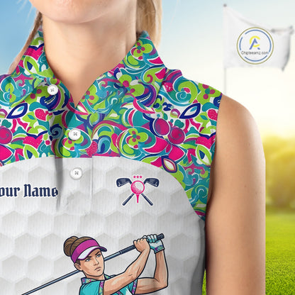 Personalized Golf Polo Shirt Custom Name Golf Shirt Funny Golfer Gift Womens Sleeveless Golf Jersey Colorful Golf Outfit NHT686