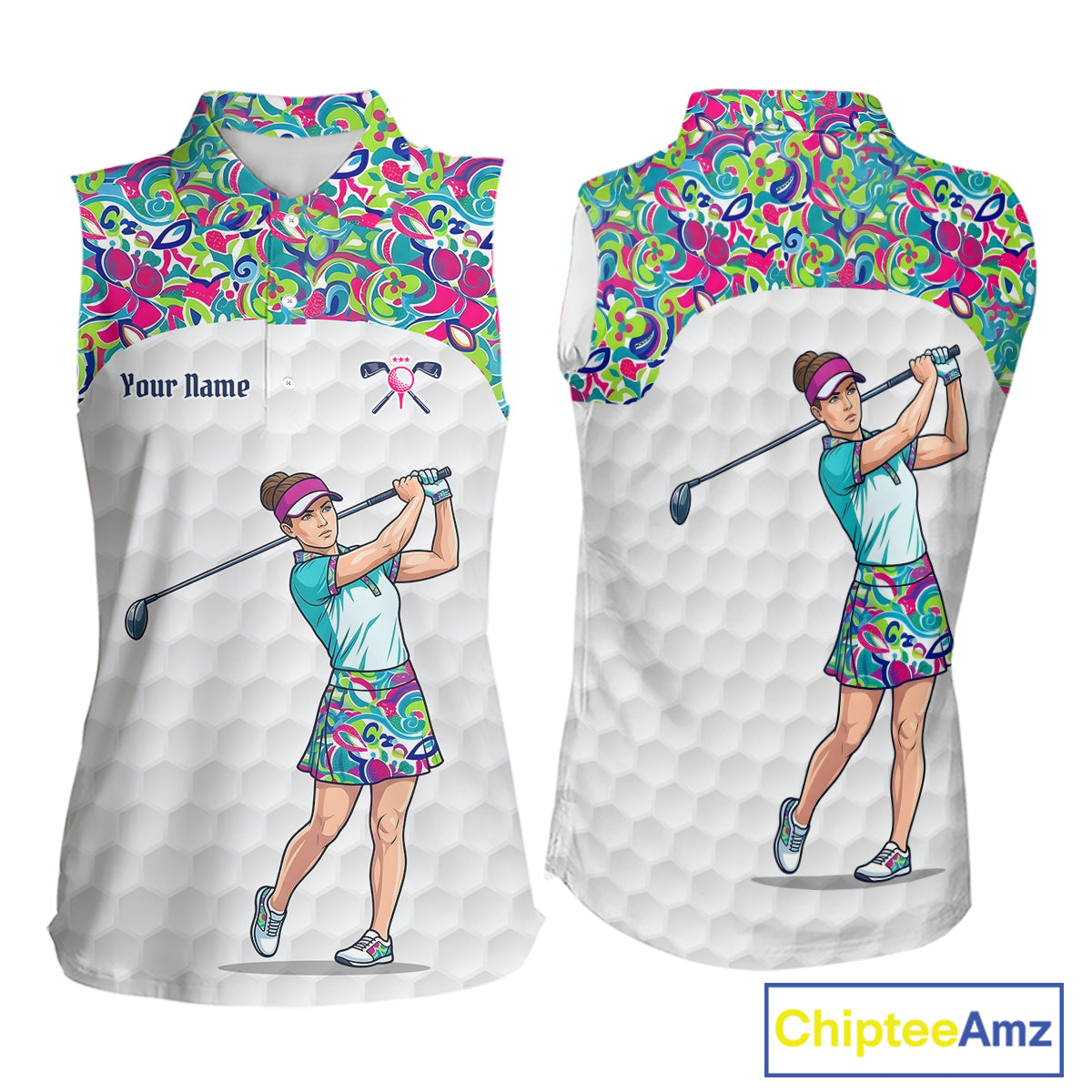 Personalized Golf Polo Shirt Custom Name Golf Shirt Funny Golfer Gift Womens Sleeveless Golf Jersey Colorful Golf Outfit NHT686