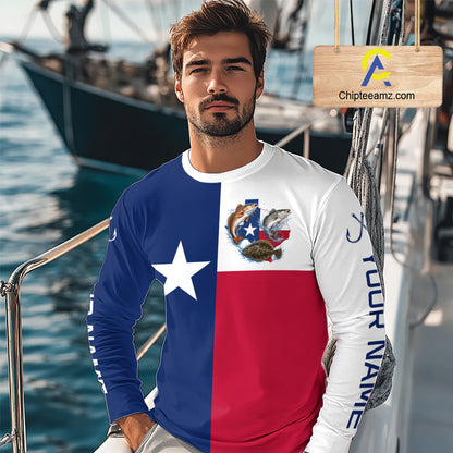 Texas Slam Long Sleeve Jersey With Redfish, Trout & Flounder Texas Saltwater Fishing Shirt For Men 