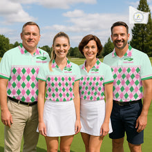 Load image into Gallery viewer, Pink Argyle Golf Polo Shirt Personalized Men Golf Shirt Cute Preppy Golf Outfit Custom Name, Familly Team Shirts NHT691