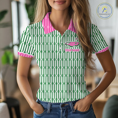 Funny Pink Green Geometric Womens Polo Golf Shirt, Retro Style Performance Golf Top For Family Team Shirt  NHT692