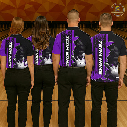 Men's Custom Bowling Tournament Polo Shirt & 1/4 Zip – Personalized Team Bowling Jersey| Purple NHT1198