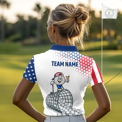 Funny Custom Patriotic Womens Golf Polo Shirt, Personalized Drinking Golf Jersey, Custom Golf Outfit For Family Team Shirt NHT700
