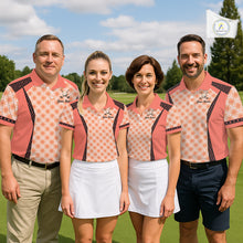 Load image into Gallery viewer, Custom Womens Coral Golf Polo, Personalized Geometric Pattern Golf Shirt With Name, Pink Golf Jersey NHT701