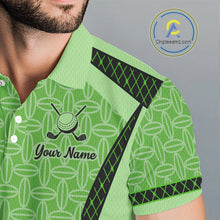Load image into Gallery viewer, Custom Men's Mint Green Golf Polo, Personalized Geometric Pattern Golf Shirt With Name, Gift For Golfer NHT702