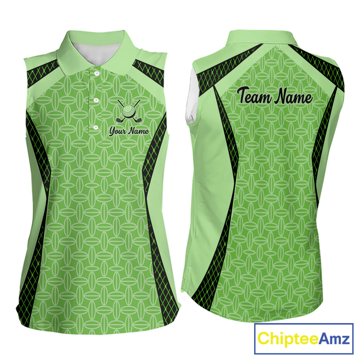 Custom Womens Sleeveless Mint Green Golf Polo, Personalized Geometric Pattern Golf Shirt With Name, Gift For Golfer NHT702