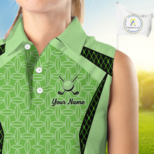 Load image into Gallery viewer, Custom Womens Sleeveless Mint Green Golf Polo, Personalized Geometric Pattern Golf Shirt With Name, Gift For Golfer NHT702
