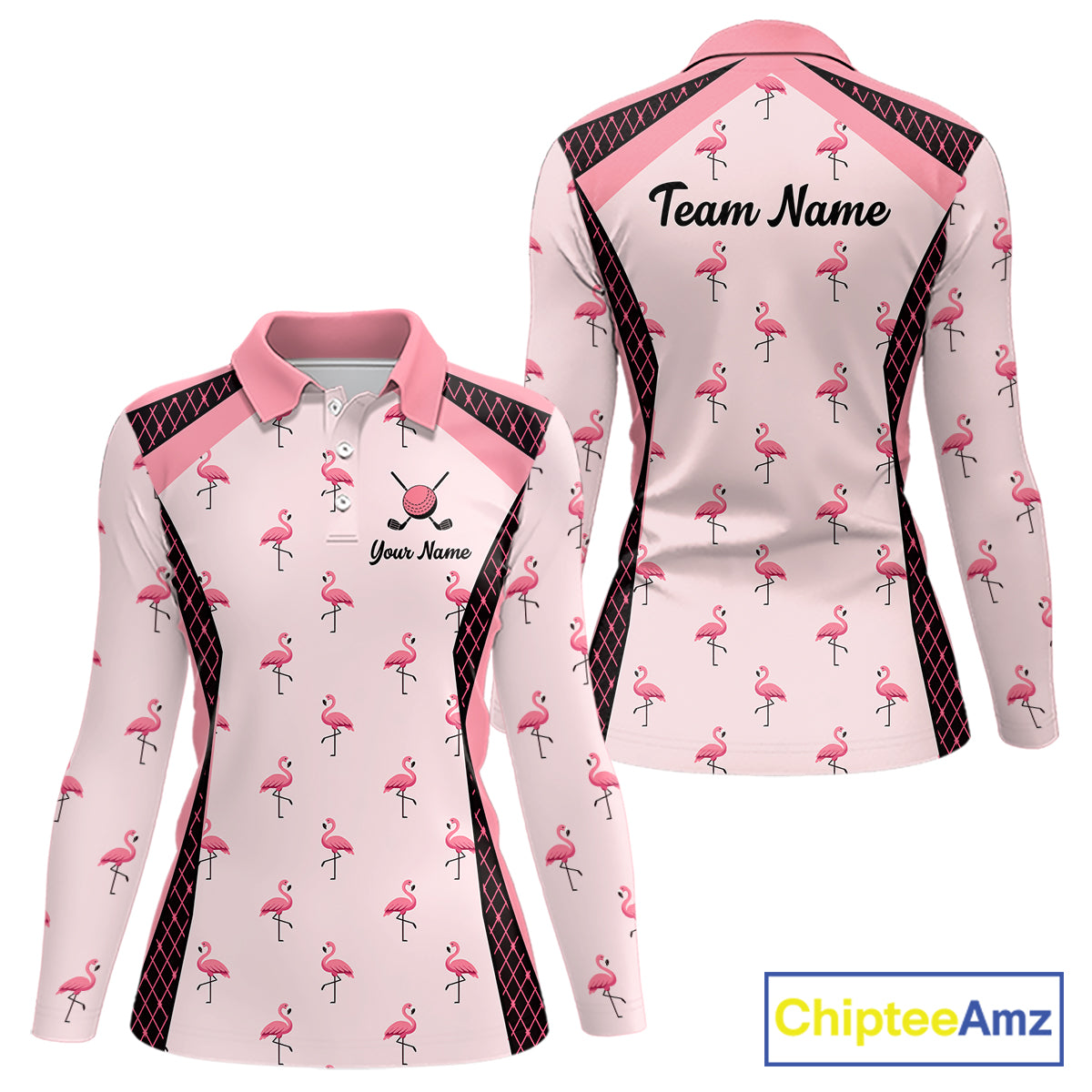 Custom  Womens Flamingo Golf Polo, Personalized Pink Flamingo Golf Shirt With Name, Gift For Golfer NHT705