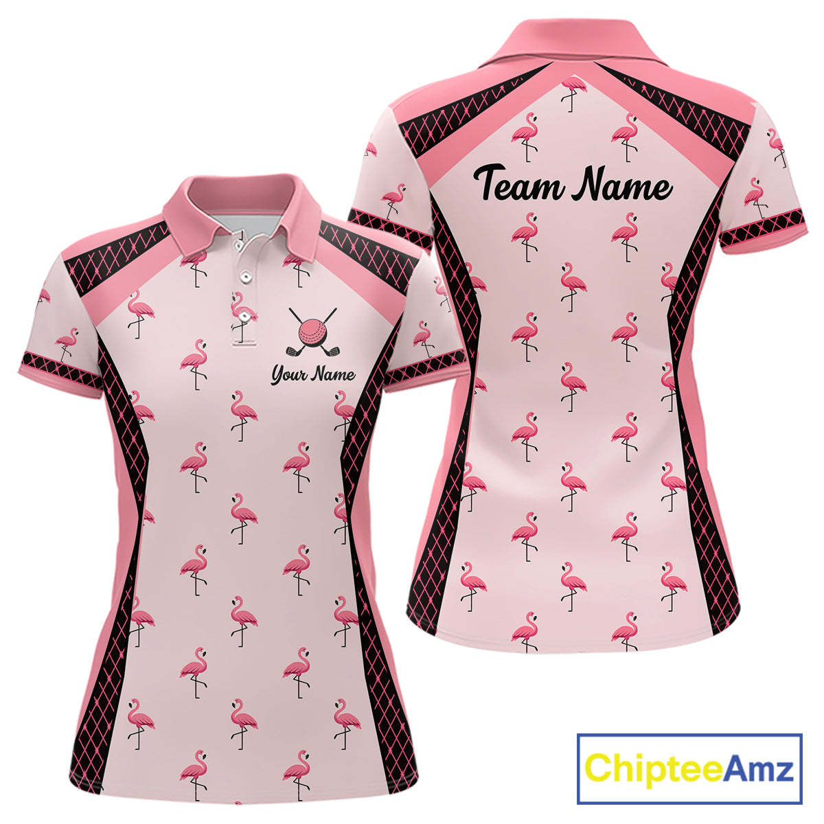 Custom  Womens Flamingo Golf Polo, Personalized Pink Flamingo Golf Shirt With Name, Gift For Golfer NHT705