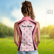 Load image into Gallery viewer, Custom Womens Sleeveless Flamingo Golf Polo, Personalized Pink Flamingo Golf Shirt With Name, Gift For Golfer NHT705