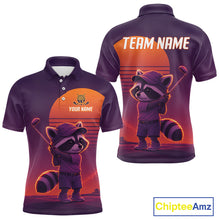 Load image into Gallery viewer, Personalized Raccoon Golf Shirt - Retro Sunset Golf Polo Shirt For Men
