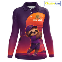 Load image into Gallery viewer, Personalized Sloth Golf Shirt - Retro Sunset Womens Golf Polo Shirt
