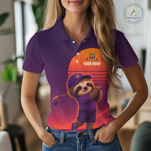 Load image into Gallery viewer, Personalized Sloth Golf Shirt - Retro Sunset Womens Golf Polo Shirt NHT1037