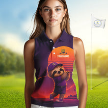 Load image into Gallery viewer, Personalized Sloth Golf Shirt - Retro Sunset Womens Sleeeveless Golf Polo Shirt 