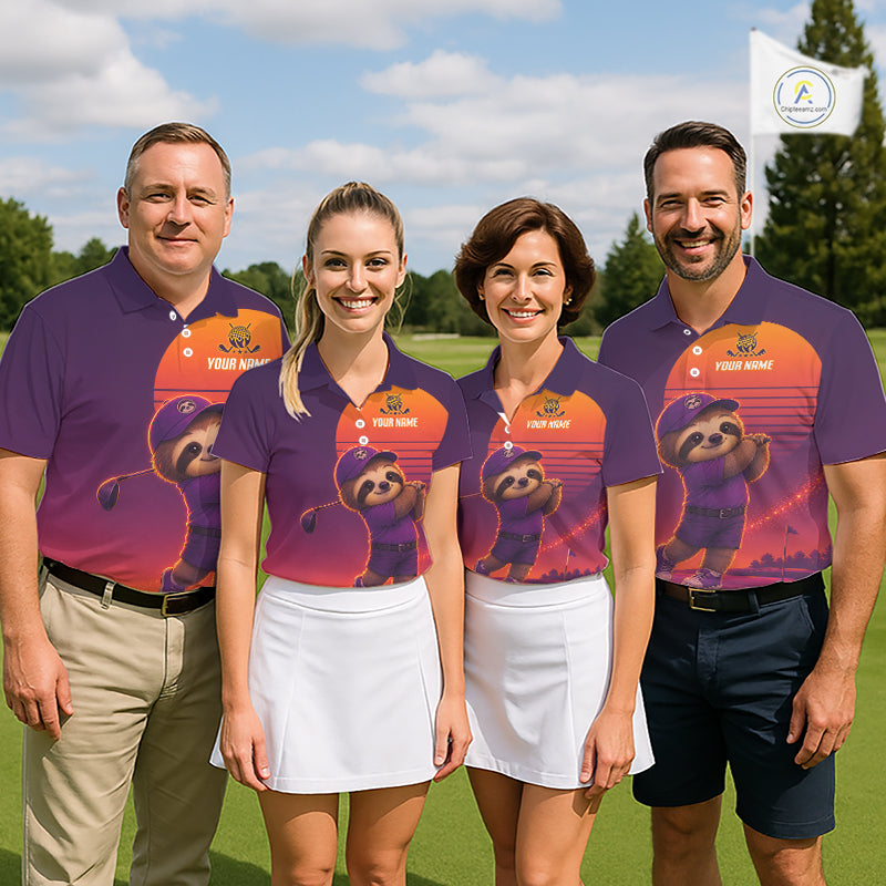 Personalized Sloth Golf Shirt - Retro Sunset Womens Golf Polo Shirt NHT1037
