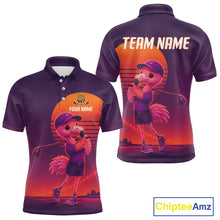 Load image into Gallery viewer, Personalized Flamingo Golf Shirt - Retro Sunset Golf Polo Shirt For Men