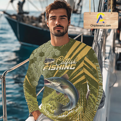 Personalized Catfish Long Sleeve Fishing Shirts, Catfish Fishing Jerseys For Men NHT522