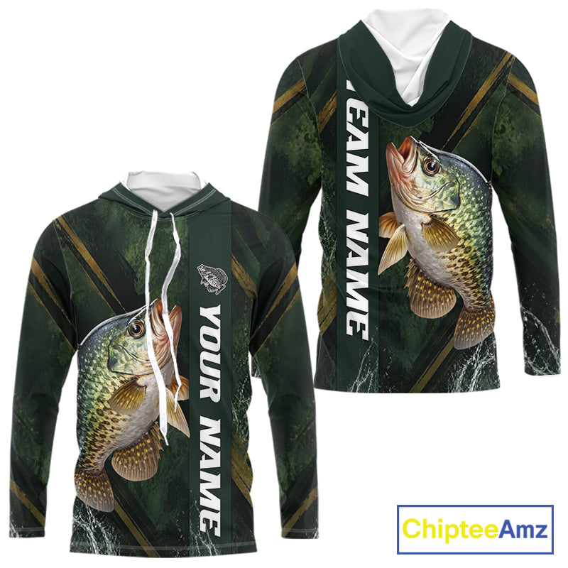 Personalized Hooded Crappie Fishing Jersey – Green Angler Shirt Custom Name, Fishing Gift For Men NHT875