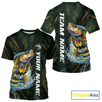 Personalized T-Shirts Walleye Fishing Jersey – Green Angler Shirt Custom Name, Fishing Gift For Men NHT876