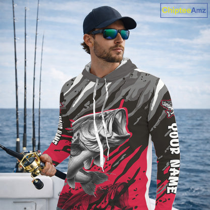 Personalized Bass Fishing Sport Jerseys, Bass Fishing Shirts Long Sleeve Hooded For Men NHT457