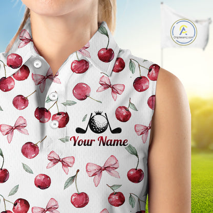 Funny Sleeveless Womens Golf Polo Shirt for Cherry Pattern Summer Sport Top For Team NHT881