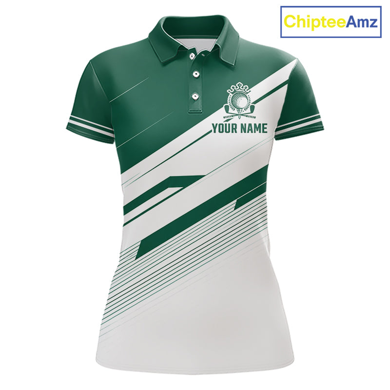 Green And White Womens Golf Polo Shirt Custom Name Golf Shirts For Team Personalized Golf Top NHT882