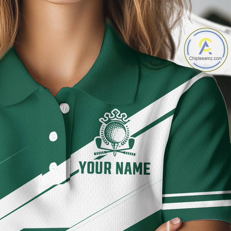 Green And White Womens Golf Polo Shirt Custom Name Golf Shirts For Team Personalized Golf Top NHT882