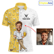 Load image into Gallery viewer, Custom Golf Polo With Face Funny Golfer Beer Lover Gift For Men|Yellow 