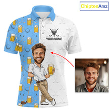 Load image into Gallery viewer, Custom Golf Polo With Face Funny Golfer Beer Lover Gift For Men|Blue 
