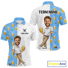 Load image into Gallery viewer, Custom Golf Polo With Face Funny Golfer Beer Lover Gift For Men|Blue 