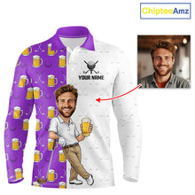Load image into Gallery viewer, Custom Golf Polo With Face Funny Golfer Beer Lover Gift For Men|Purple 