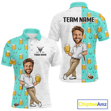 Load image into Gallery viewer, Custom Golf Polo With Face Funny Golfer Beer Lover Gift For Men|Turquoise 