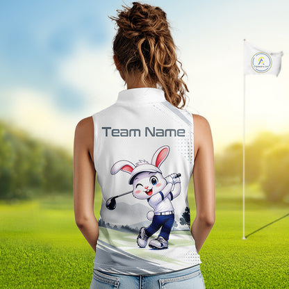 Custom Bunny Women's Sleeveless Golf Polo Shirt – Personalized Rabbit Golf Shirt, Funny Golfer Gift For Women