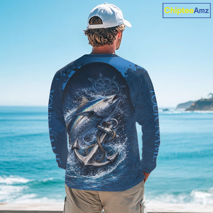 Custom Tuna Fishing Camo Long Sleeve Fishing Shirts, Personalized Tuna Fishing Shirt NHT400
