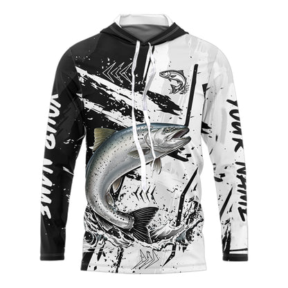 Chinook Salmon (King Salmon) Fishing Black White Camo Performance Fishing Shirts NHT462