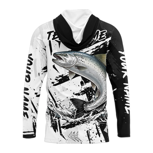 Chinook Salmon (King Salmon) Fishing Black White Camo Performance Fishing Shirts NHT462