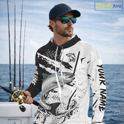 Chinook Salmon (King Salmon) Fishing Black White Camo Performance Fishing Shirts NHT462