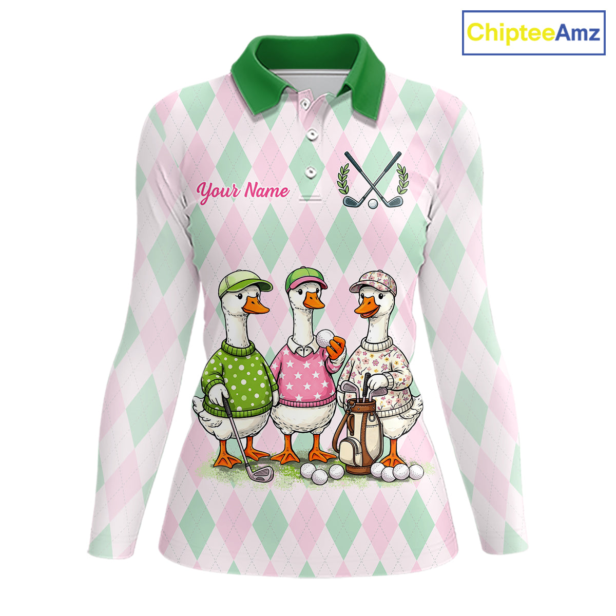 The Duck Family Golf Team Shirt – Personalized Matching Argyle Pattern Polos Golf Shirt For Womens NHT723