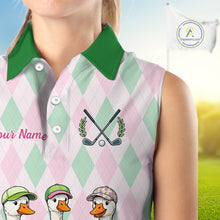 Load image into Gallery viewer, The Duck Family Golf Team – Personalized Matching Argyle Pattern Womens Sleeveless Polos Golf Shirt NHT723
