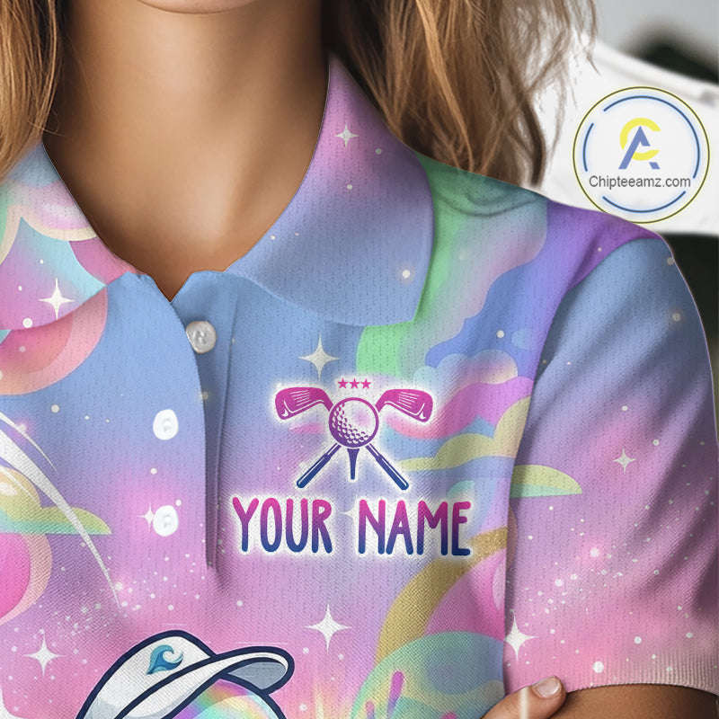 Funny Pastel Dolphin Womens Golf Polo Shirt Custom Ocean Golf Shirt, Polo Gift For Golf Lovers NHT897