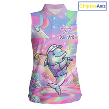 Load image into Gallery viewer, Funny Pastel Dolphin Womens Sleeveless Golf Polo Shirt Custom Ocean Golf Shirt, Polo Gift For Golf Lovers NHT897
