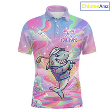 Load image into Gallery viewer, Funny Pastel Shark Mens Golf Polo Shirt Custom Ocean Golf Shirt, Polo Gift For Golf Lovers NHT898
